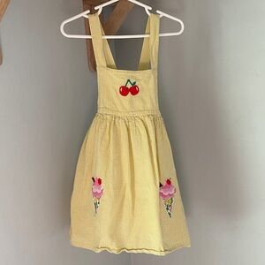 Baby Boden Yellow Striped Kids Dress with Ice Cream and Cherry Appliqué